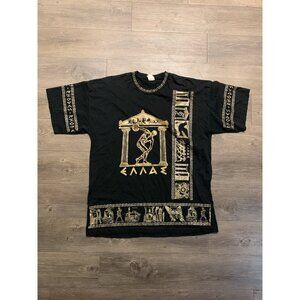 Vintage Greek Mythology Shirt Mens XL AOP Black Made In Greece 90s Rhodes